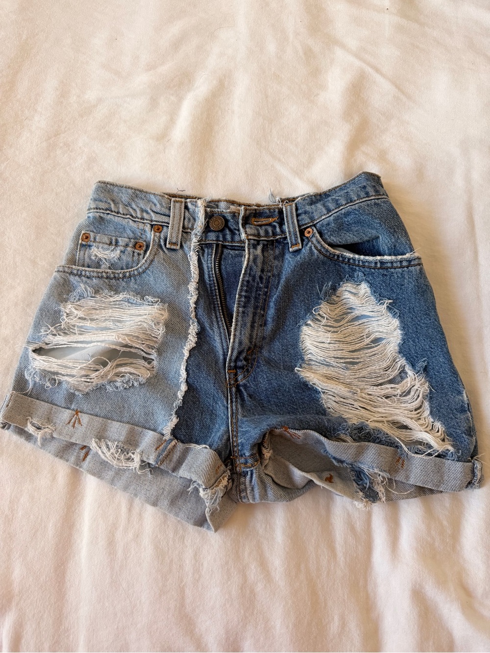 Levi's Light Blue Distressed High-Waist Jean Shorts